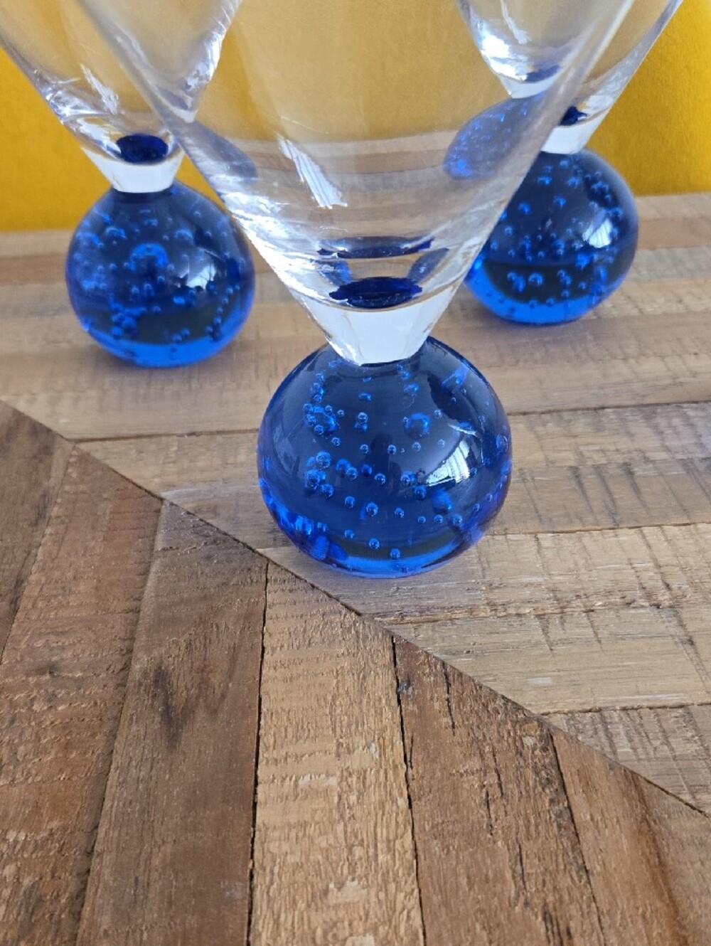 Blue-Base Bubble Ball Controlled Bubbles Martini Glasses - 3 oz. Set of 4 - Picture 2 of 14
